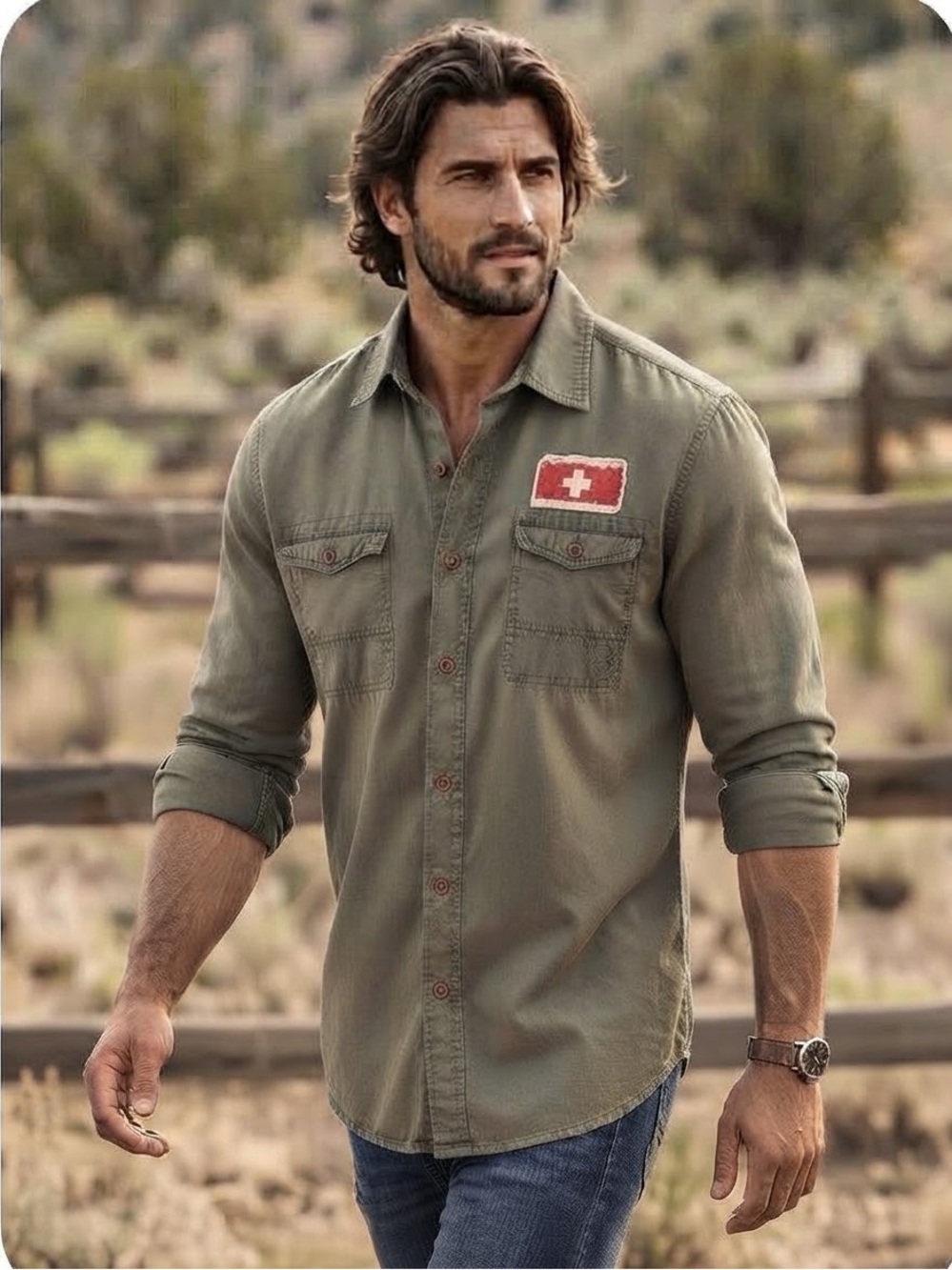 Strellson Men’s Swiss Cross Cargo Field Shirt Jacket Army Green XL